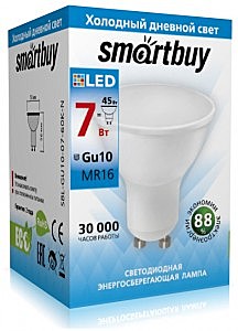 Лампа светодиодная GU10 SmartBuy 220V 7W(450lm) 6000К 6K 57x50 пластик SBL-GU10-07-60K-N