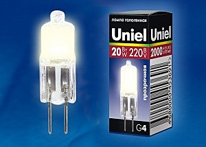 Лампа галогеновая JC G4 220V 20W прозрачная JC-220/20/G4 CL Uniel