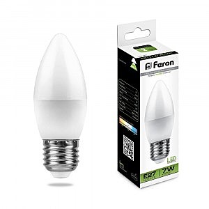 Лампа светодиодная E27 Feron свеча C37 7W(580lm) 4000K 4K матовая 100x37, LB-97 25759