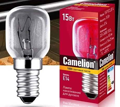 Лампа накаливания Е14 15W 220V Camelion для духовок(+300) 15/РТ/СL/E14