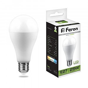 Лампа светодиодная E27 Feron ЛОН A65 25W(2150lm) 4000K 4K матовая 135x65, LB-100 25791