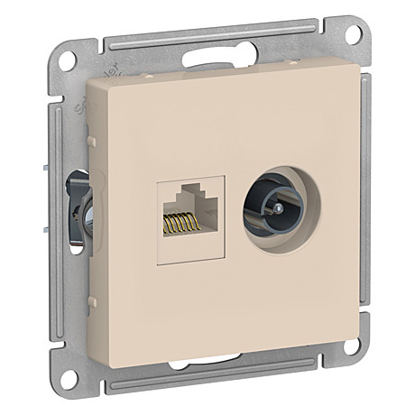 Розетка TV+компьютерная Schneider AtlasDesign мех. беж. (пл. осн. RG6+RJ45, 0,7dB) ATN000289