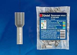 Наконечник-гильза Uniel (Е-гильза) 4мм2, 9мм (цена за шт) серый UCT-040/090 GREY