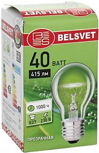 Лампа накаливания Е27 230V 40W BELSVET прозрачная (в коробке)