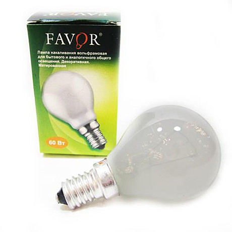 Лампа накаливания E14 Favor 60W 230V P45 шар матовая (Калашников)