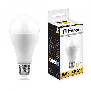 Лампа светодиодная E27 Feron ЛОН A65 25W(2100lm) 2700K 2K матовая 135x65, LB-100 25790