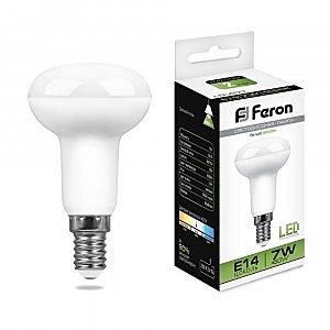 Лампа светодиодная E14 Feron R50 7W(580Im 270°) 4000K 4K прозрачная 86*50, LB-450 25514