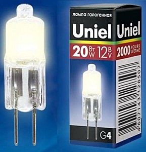 Лампа галогенная G4 Uniel JC 12V 20W прозрачная JC-12/20/G4 CL