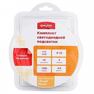 Комплект б/п+Лента св/д 12V 4.8W/m 60led/m IP20 3000K 280lm/m 5м интер 2K SMD3528 10-11 APEYRON