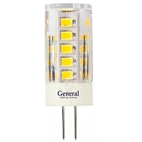 Лампа светодиодная G4 General 220V 5W 2700K 2K 45x16 прозрачная BL5 652000
