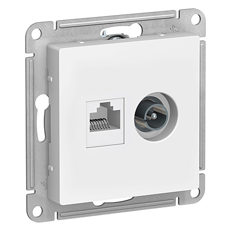 Розетка TV+компьютерная СП Schneider AtlasDesign мех. бел Antibacterial RG6+RJ45 0,7dB)